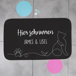 Personalisierbare Katzenmatte mit eigenem Text | Rutschfeste Napfunterlage für Katzen