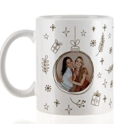 Personalisierbare Keramiktasse mit Foto im Weihnachtskugel Motiv | Geschenk zu Weihnachten