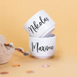 Personalisierbarer Eierbecher mit Namen bedruckt | Keramik | Weiß