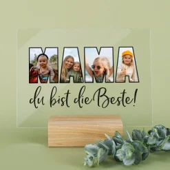 Personalisierbares Acrylglas als Geschenk für die beste Mama | Acrylbild mit 3 Fotos