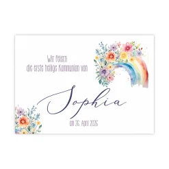 Personalisierbares Banner zur Taufe, Kommunion o. Konfirmation 70x50cm | Blumen-Regenbogen