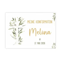 Personalisierbares Banner zur Taufe, Kommunion o. Konfirmation 70x50cm | Kreuz mit Ölzweig
