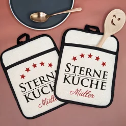 Personalisierbares 2er Set Topflappen mit Grifftasche & Silikonrückseite | Sterne Küche