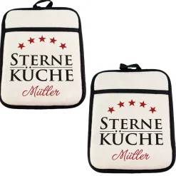 Personalisierbares 2er Set Topflappen mit Grifftasche & Silikonrückseite | Sterne Küche