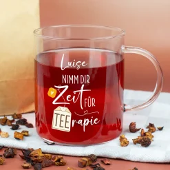 Personalisierbares Leonardo-Teeglas mit lustigem TEErapie-Spruch & Name | Geschenk für Genießer 570 ml