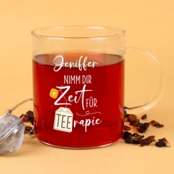 Personalisierbares Leonardo-Teeglas mit lustigem TEErapie-Spruch & Name | Geschenk für Genießer 570 ml