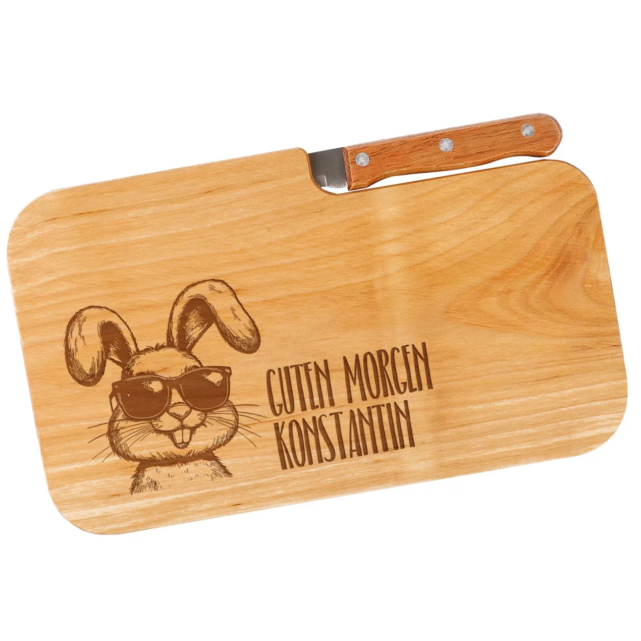 Personalisierbares Messerbrett aus Holz mit Oster-Motiv und Wunschtext