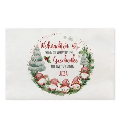 Personalisierbares Platzdeckchen mit Wichtelmotiv zu Weihnachten in Jute oder Filz | Tischdeko