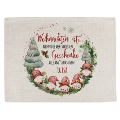 Personalisierbares Platzdeckchen mit Wichtelmotiv zu Weihnachten in Jute oder Filz | Tischdeko