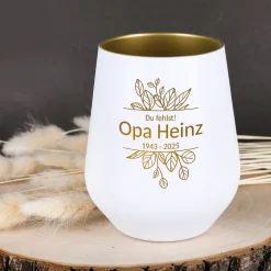 Personalisierbares Windlicht als Trauerkerze mit Gravur | Weiß & Schwarz