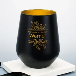 Personalisierbares Windlicht als Trauerkerze mit Gravur | Weiß & Schwarz