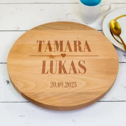 Personalisierbare Tortenplatte drehbar aus Holz mit Gravur | 30 cm | Servierplatte zur Hochzeit