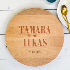 Personalisierbare Tortenplatte drehbar aus Holz mit Gravur | 30 cm | Servierplatte zur Hochzeit