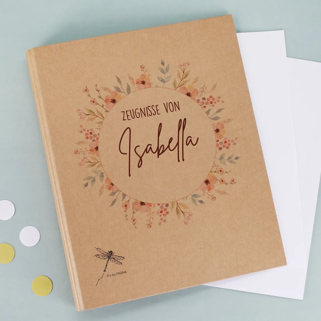 Personalisierbare Zeugnismappe mit Name | Motiv Blumenkranz