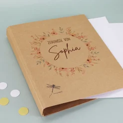 Personalisierbare Zeugnismappe mit Name | Motiv Blumenkranz