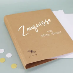 Personalisierbare Zeugnismappe mit Name und Wunschtext | Karton Natur