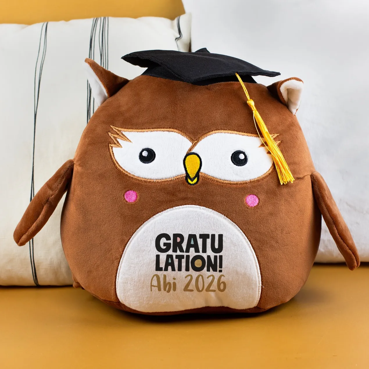 Personalisierte Abi-Eule 'Gratulation!' mit Name | Kuscheltier zum Schulabschluss & Abitur