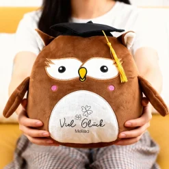 Personalisierte Abi-Eule 'Viel Glück' mit Wunschtext | Kuscheltier zum Schulabschluss & Abitur