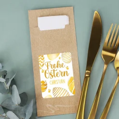 Personalisierte Bestecktasche zu Ostern mit Ostereier-Motiv und Name inkl. Serviette | Tischdeko