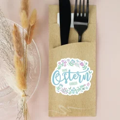 Personalisierte Bestecktasche mit 'Frohe Ostern' Motiv und Name | Tischdeko inkl. Serviette