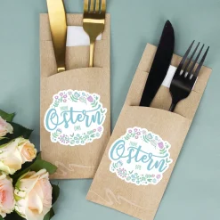 Personalisierte Bestecktasche mit 'Frohe Ostern' Motiv und Name | Tischdeko inkl. Serviette