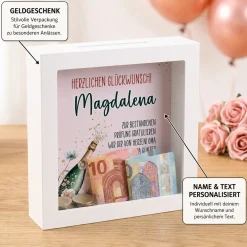 Personalisierte Bilderrahmen Spardose als Geschenk zu Abschluss, Abitur & Studium