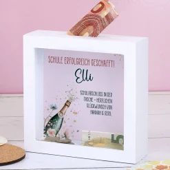 Personalisierte Bilderrahmen Spardose als Geschenk zu Abschluss, Abitur & Studium