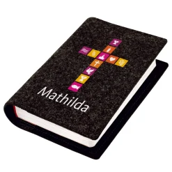 Personalisierte Buchhülle für Gotteslob & Gesangbuch mit Kreuz und Name | Geschenk für Mädchen und Frauen