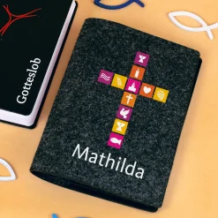 Personalisierte Buchhülle für Gotteslob & Gesangbuch mit Kreuz und Name | Geschenk für Mädchen und Frauen