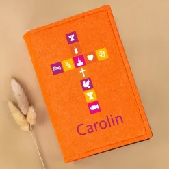 Personalisierte Buchhülle für Gotteslob & Gesangbuch mit Kreuz und Name | Geschenk für Mädchen und Frauen