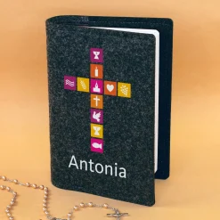 Personalisierte Buchhülle für Gotteslob & Gesangbuch mit Kreuz und Name | Geschenk für Mädchen und Frauen