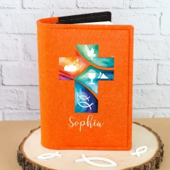 Personalisierte Buchhülle für Gotteslob & Gesangbuch mit Watercolor Kreuz | Anthrazit oder Orange