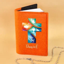 Personalisierte Buchhülle für Gotteslob & Gesangbuch mit Watercolor Kreuz | Anthrazit oder Orange