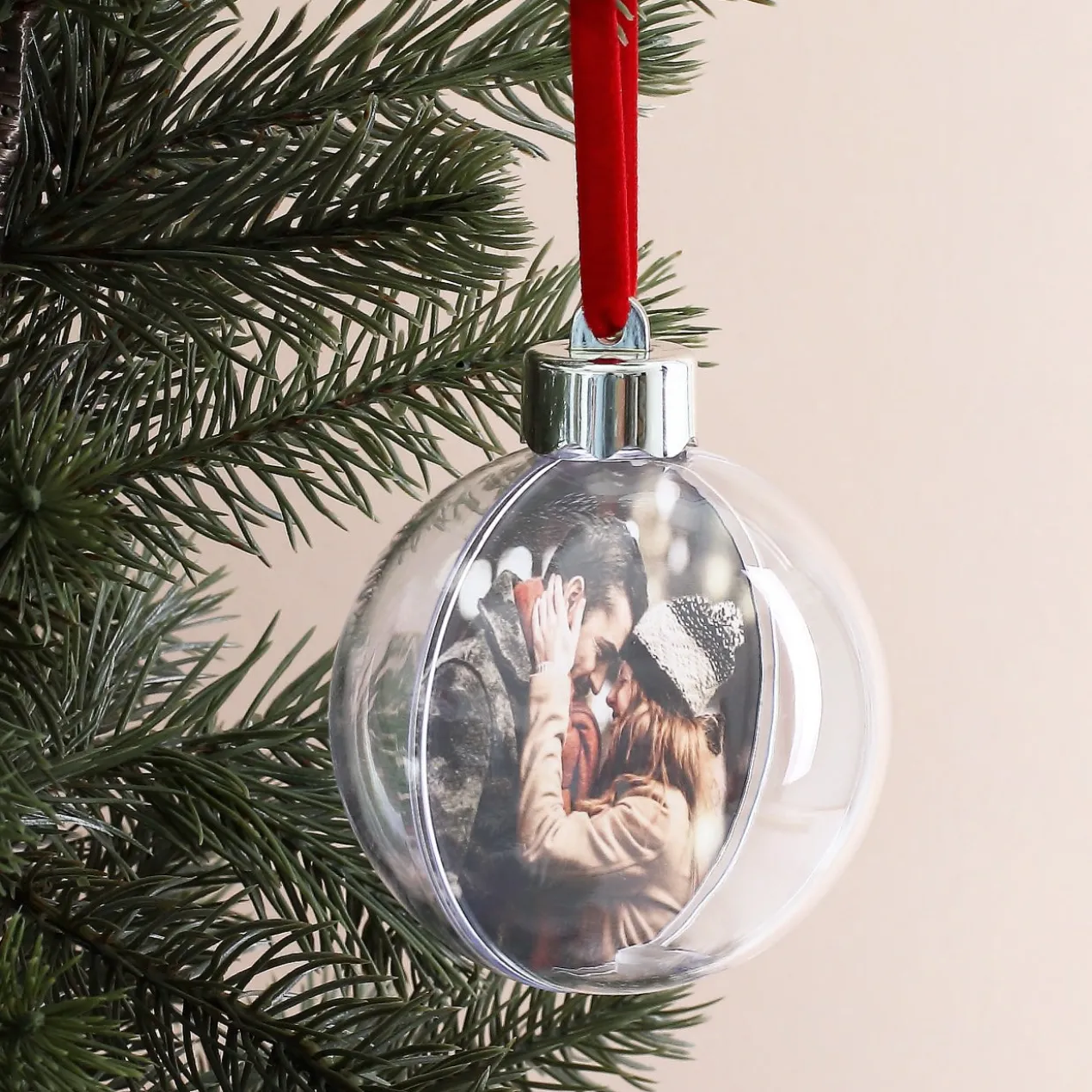 personalisierte Christbaum-Kugel mit Foto und Wunschtext