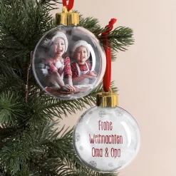 personalisierte Christbaum-Kugel mit Foto und Wunschtext