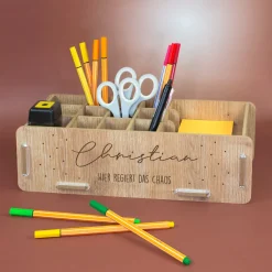 Personalisierte clipfritz Stiftebox aus Holz mit Name | Schreibtisch Organizer als Geschenk
