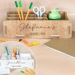 Personalisierte clipfritz Stiftebox aus Holz mit Name | Schreibtisch Organizer als Geschenk