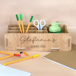 Personalisierte clipfritz Stiftebox aus Holz mit Name | Schreibtisch Organizer als Geschenk