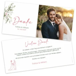 Personalisierte Dankeskarte zur Hochzeit mit Foto & Wunschtext | Blumenmotive DIN lang mit Umschlag