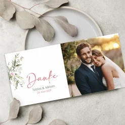 Personalisierte Dankeskarte zur Hochzeit mit Foto & Wunschtext | Blumenmotive DIN lang mit Umschlag