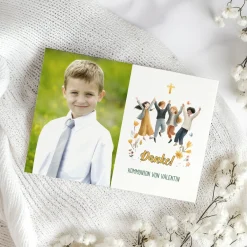 Personalisierte Danksagungskarte zur 1. Heiligen Kommunion mit Foto & Text | Ihr seid meine Freunde