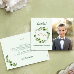 Personalisierte Danksagungskarte mit Foto & Ichthys Fisch | Taufe, Kommunion & Konfirmation