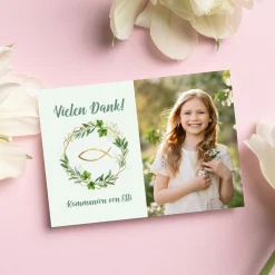 Personalisierte Danksagungskarte mit Foto & Ichthys Fisch | Taufe, Kommunion & Konfirmation