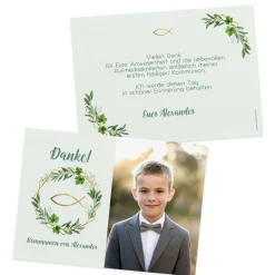 Personalisierte Danksagungskarte mit Foto & Ichthys Fisch | Taufe, Kommunion & Konfirmation