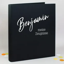 Personalisierte Dokumentenmappe aus Leinen mit Name und Wunschtext | Farbauswahl