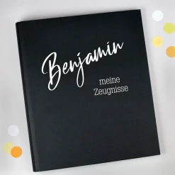 Personalisierte Dokumentenmappe aus Leinen mit Name und Wunschtext | Farbauswahl