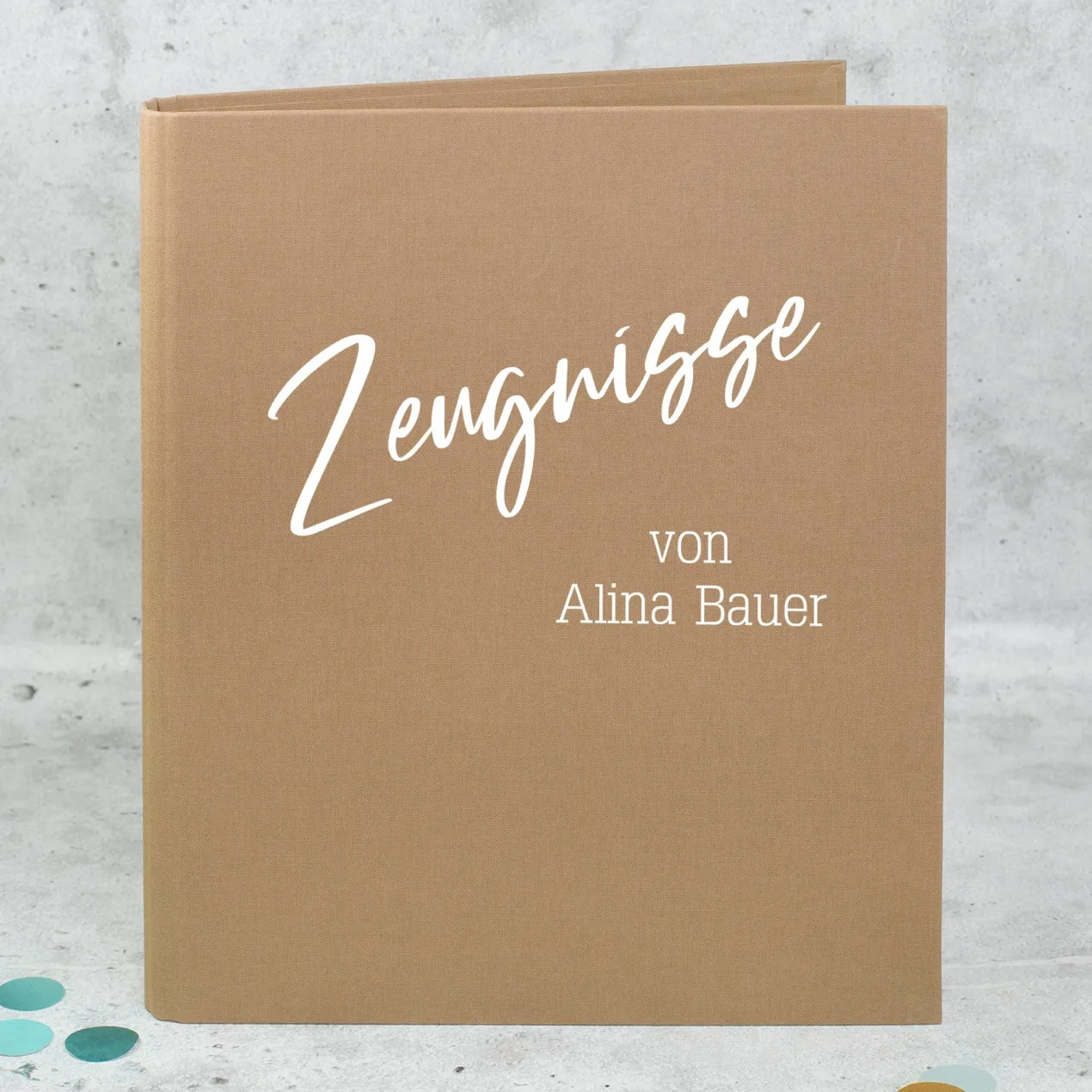 Personalisierte Dokumentenmappe aus Leinen mit Name und Wunschtext | Farbauswahl