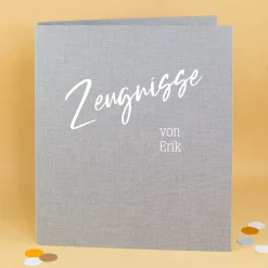 Personalisierte Dokumentenmappe aus Leinen mit Name und Wunschtext | Farbauswahl