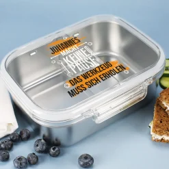 Personalisierte Edelstahl Brotdose für Handwerker | Lunchbox mit Spruch und Name