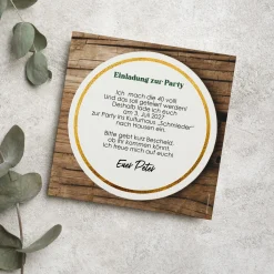 Personalisierte Einladungskarte zum Geburtstag als Bierdeckel mit Wunschtext, Foto & Strichliste